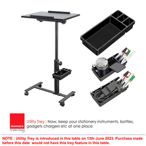 Isomars Multipurpose Laptop Table Study Desk, Lockable Wheels, & Adjustable Height And Angle For Breakfast Table, Wfh & Online Classes (Black)