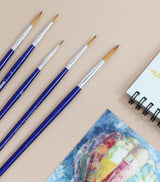Isomars Estudio Round Paint Brush Set of 5 – Professional Synthetic Round Artist Brushes for Fine Detailing, Line Work & Blending | Long Handle Art Brushes