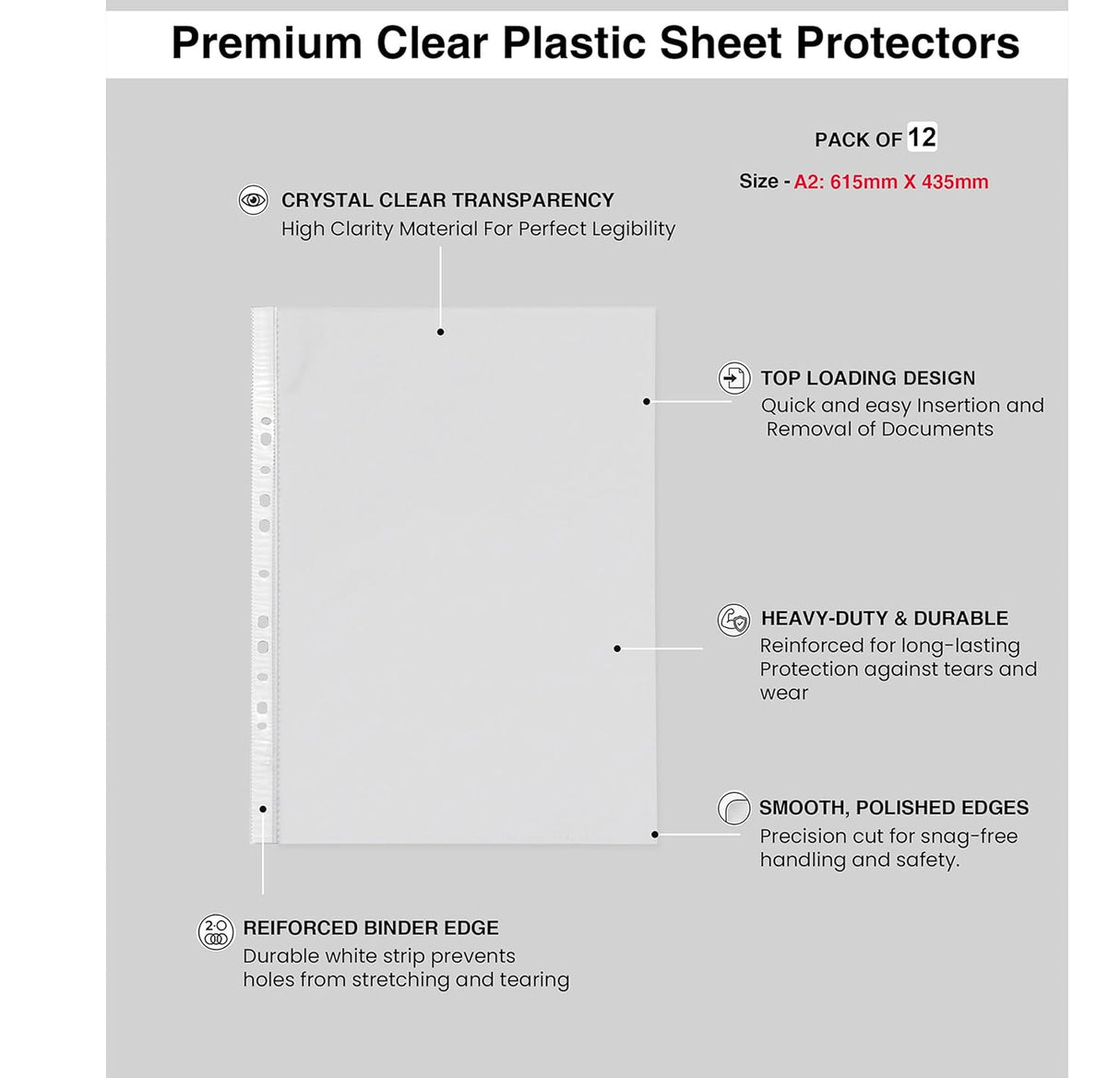 Isomars Transparent Document Sleeves Set of 12 - A2 Size