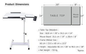 Isomars Multipurpose Laptop Table Study Desk, Caster Lockable Wheels, & Height Adjustable for Breakfast Table, Work from Home & Online Classes (White)