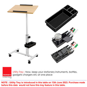 Isomars Multipurpose Laptop Table Study Desk, Lockable Wheels, & Adjustable Height and Angle for Breakfast Table, WFH & Online Classes (Wooden)