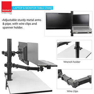 Isomars Laptop and Monitor Table Stand - Adjustable Height & Angles and Sides (Laptop & Monitor Mount)