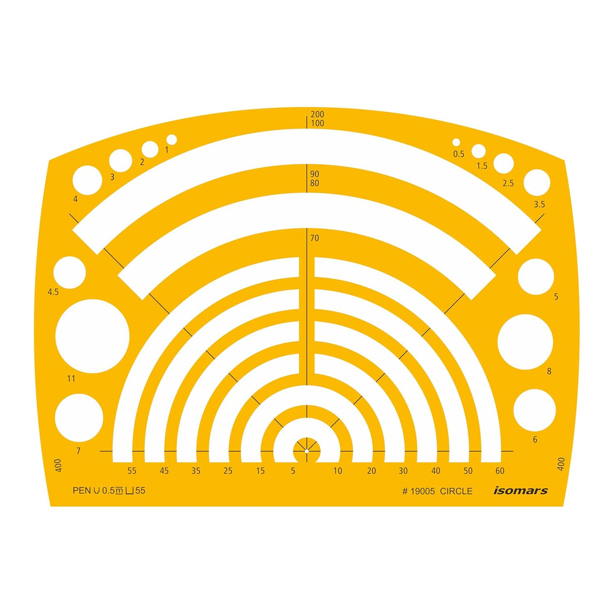Isomars Circle Template, Professional Drawing Stencil, Yellow Plastic, 0.5mm Scale, Technical Drafting Tool
