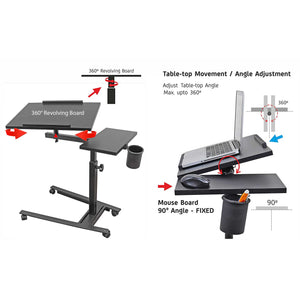 Isomars Metal 360° Rotatable Table Laptop Table Study Desk, Caster Lockable Wheels, & Height Adjustable for Breakfast Table, Work from Home & Online Classes (Black)