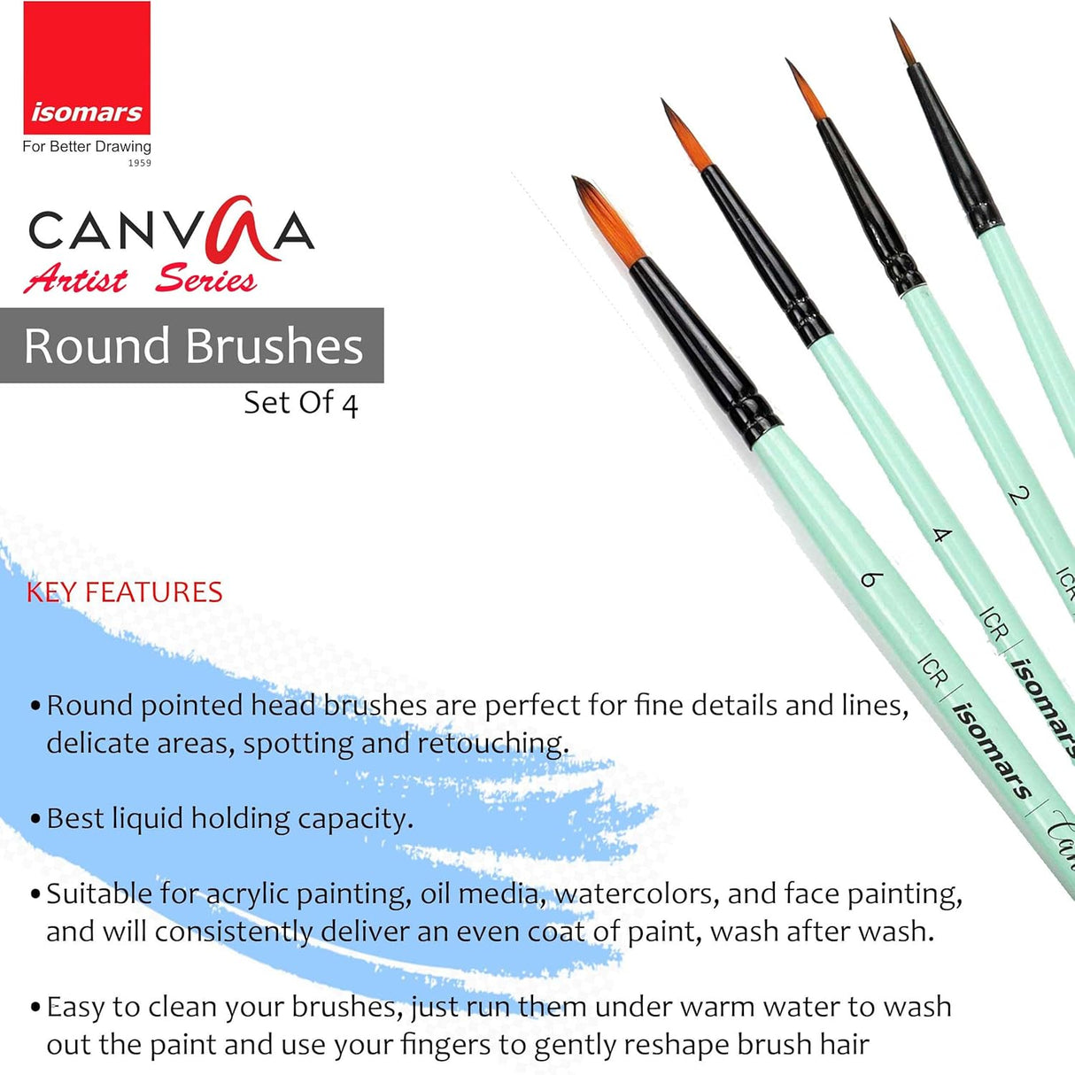 Isomars Acrylic Paint 12ml - Set of 12 Vibrant Pigminted & Fadeproof Colours 4 - Includes Round Canvaa Brush - Set of 4 ARTIST SERIES - For Canvas Painting, Scrap Book, Paper Board, Wood & Terracotta