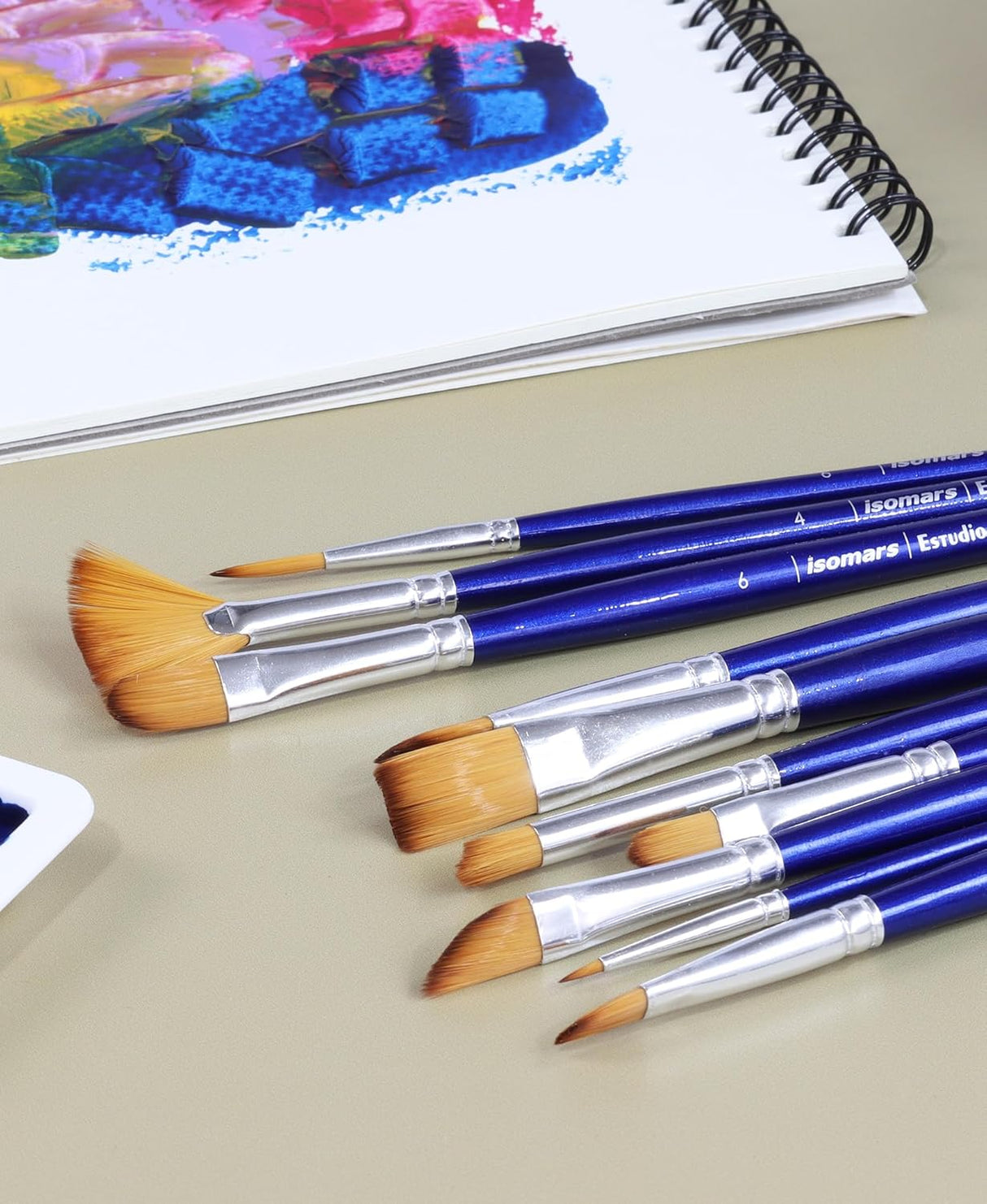 Isomars Estudio Professional Paint Brush Set of 10 – Premium Synthetic Artist Brushes for Acrylic, Watercolor & Oil Painting | Long Handle Art Brushes Kit