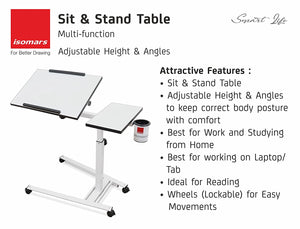 Isomars Metal 360° Rotatable Table Laptop Table Study Desk, Caster Lockable Wheels, & Height Adjustable for Breakfast Table, Work from Home & Online Classes