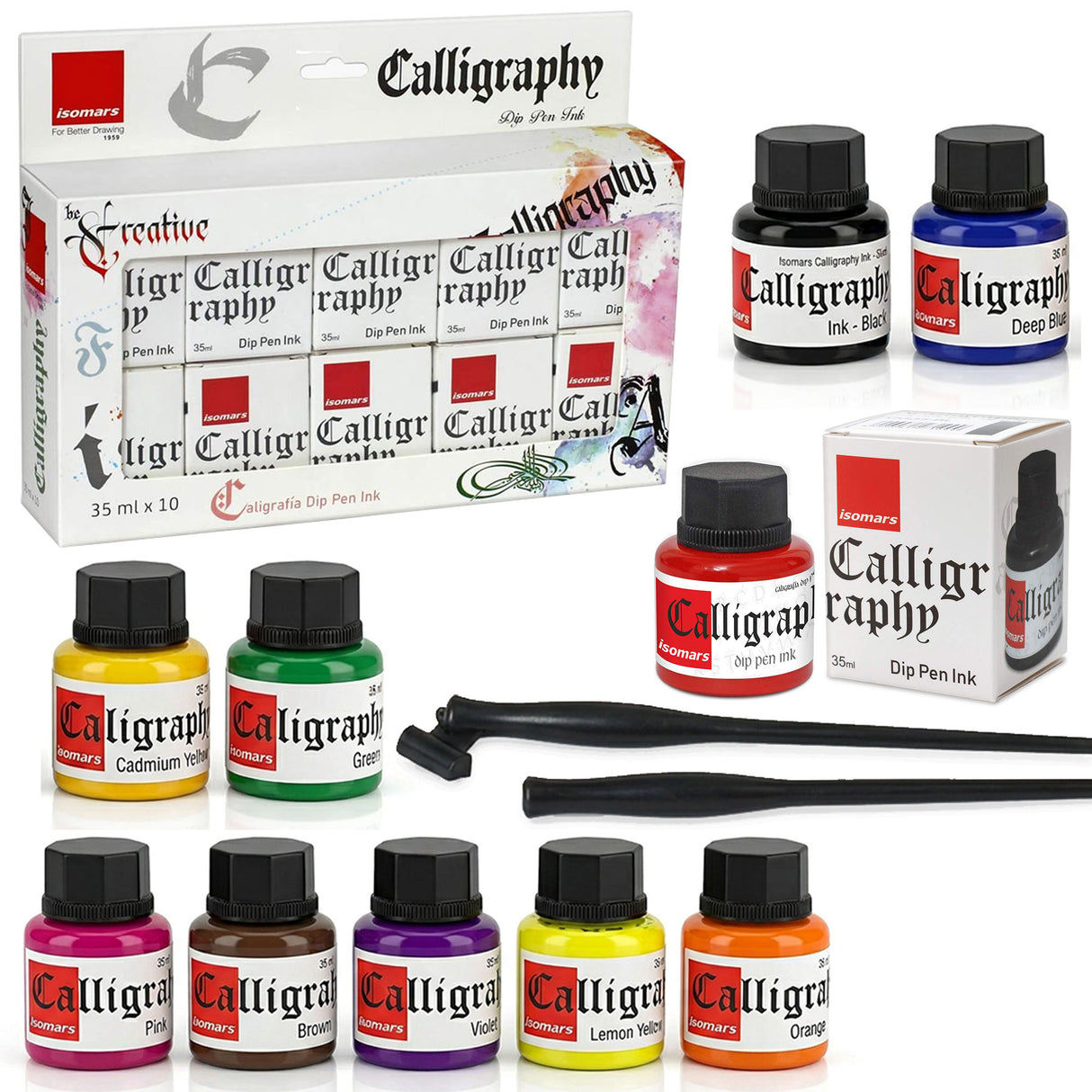 Calligraphy Ink (Set of 10) with FREE Straight and Oblique Holders