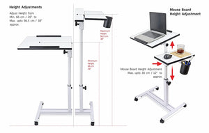 Isomars Multipurpose Laptop Table Study Desk, Caster Lockable Wheels, & Height Adjustable for Breakfast Table, Work from Home & Online Classes (White)