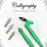 Isomars Calligraphy Pen Set with 2 Holders, 4 Nibs & Plastic Flange for Copperplate, Arabic and Gothic calligraphy