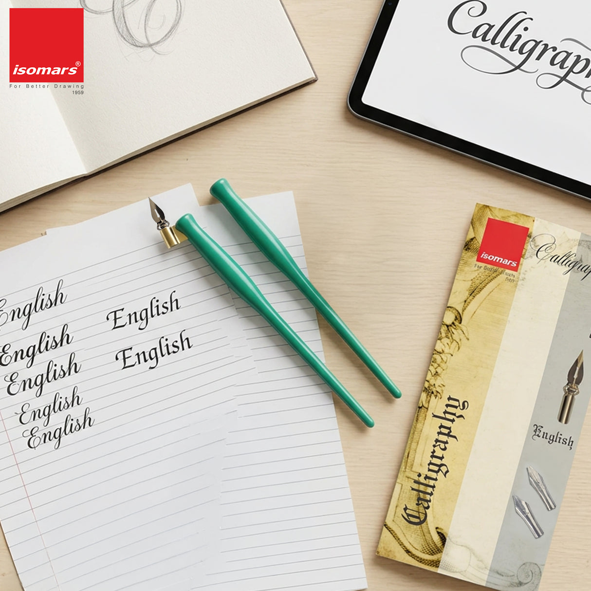 Isomars Calligraphy Pen Set with 2 Holders, 3 Nibs & Brass Flange for English, Copperplate and decorative calligraphy