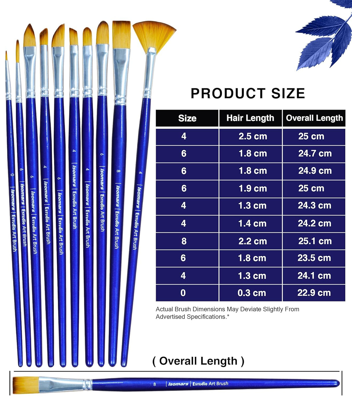 Isomars Estudio Professional Paint Brush Set of 10 – Premium Synthetic Artist Brushes for Acrylic, Watercolor & Oil Painting | Long Handle Art Brushes Kit