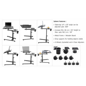 Isomars Metal 360° Rotatable Table Laptop Table Study Desk, Caster Lockable Wheels, & Height Adjustable for Breakfast Table, Work from Home & Online Classes (Black)