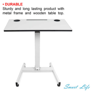 Isomars Airlift Made in India Multipurpose Height Adjustable 'SIT & Stand Laptop Table' with Foot Lever for Breakfast, Online Classes, Other Activities with Large Table Top (White)