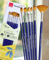 Isomars Estudio Painter’s Art Brush Set of 7 – Professional Synthetic Paint Brushes for Acrylic, Watercolor & Oil Painting | Long Handle Artist Brushes