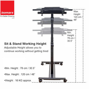 Isomars Sit &Stand 360° 2 Platforms Laptop & Projector User Table Multipurpose Angle Height & 360° Rotation Adjustable Both Side 2 Engineered Wood Board 20" / 50.8 cm x 14" / 35..5 cm (Black)