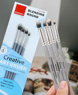 Isomars Professional Blending Brush Set of 4, Soft Bristles, Silver Metal Ferrule, Smooth Grey Handle | Suitable for Watercolor, Gouache, Acrylic, Ink & Oil Painting (Sizes: 2, 4, 6, and 8)
