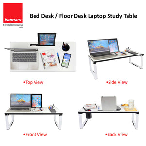 Isomars Bed Desk/Floor Desk Laptop Study Table for Work from Home, Online Classes, Card Games and Kid's Activities (White)