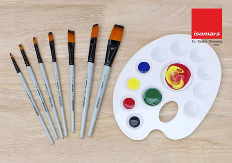 Isomars Flat Brush Painting Combo for Acrylic Watercolor and Oil Painting