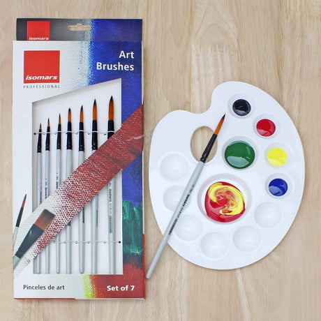 Golden Taklon Detail Brush Set with Artist Mixing Palette for Beginners