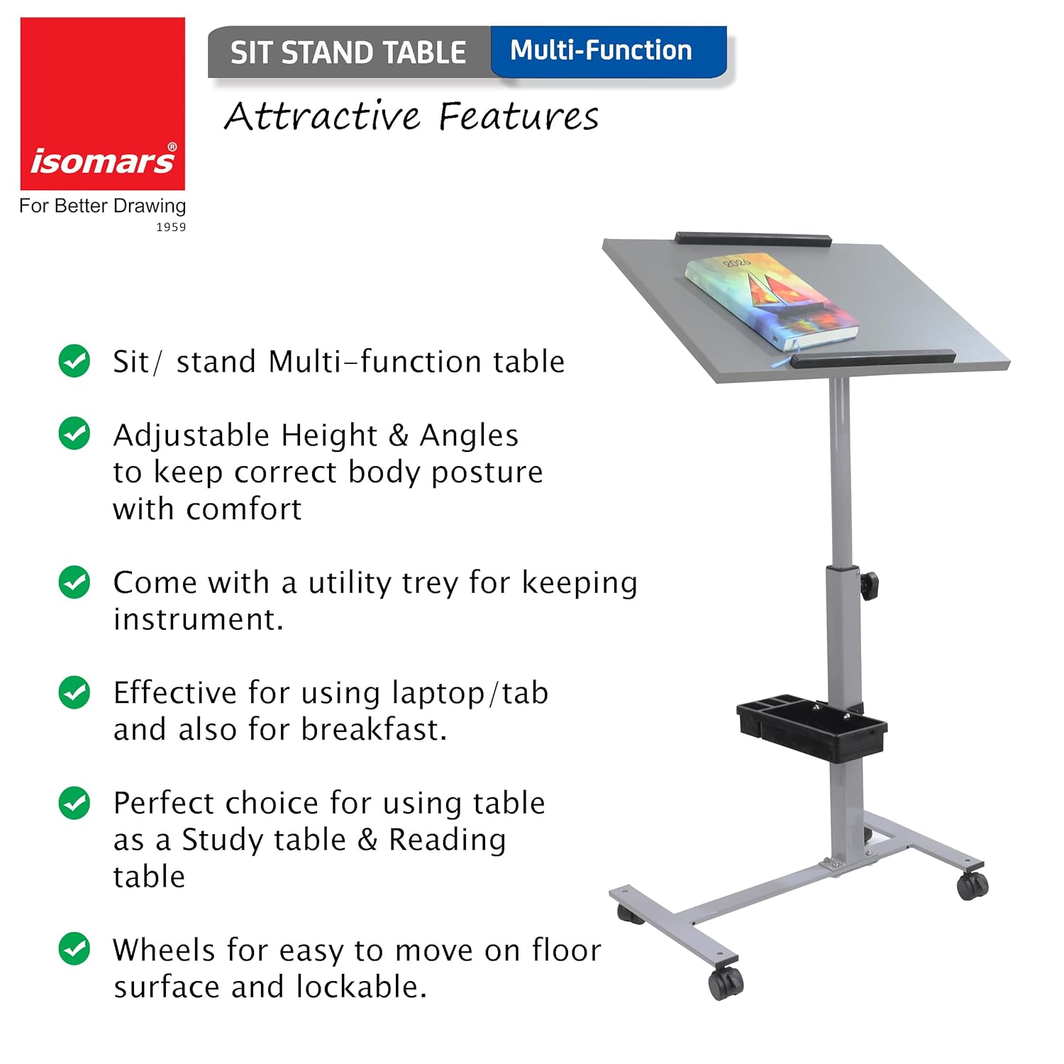 Adjustable Height Movable Laptop Workstation Table for Online Classes and Office Use