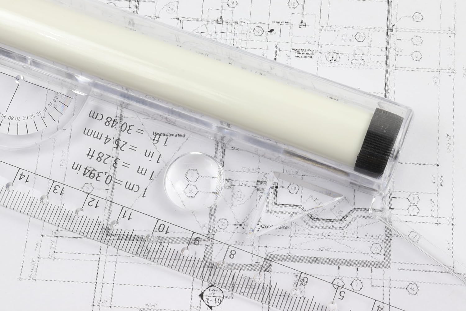 All in One Architect Engineering Drafting Ruler with Rolling Measurement Guide