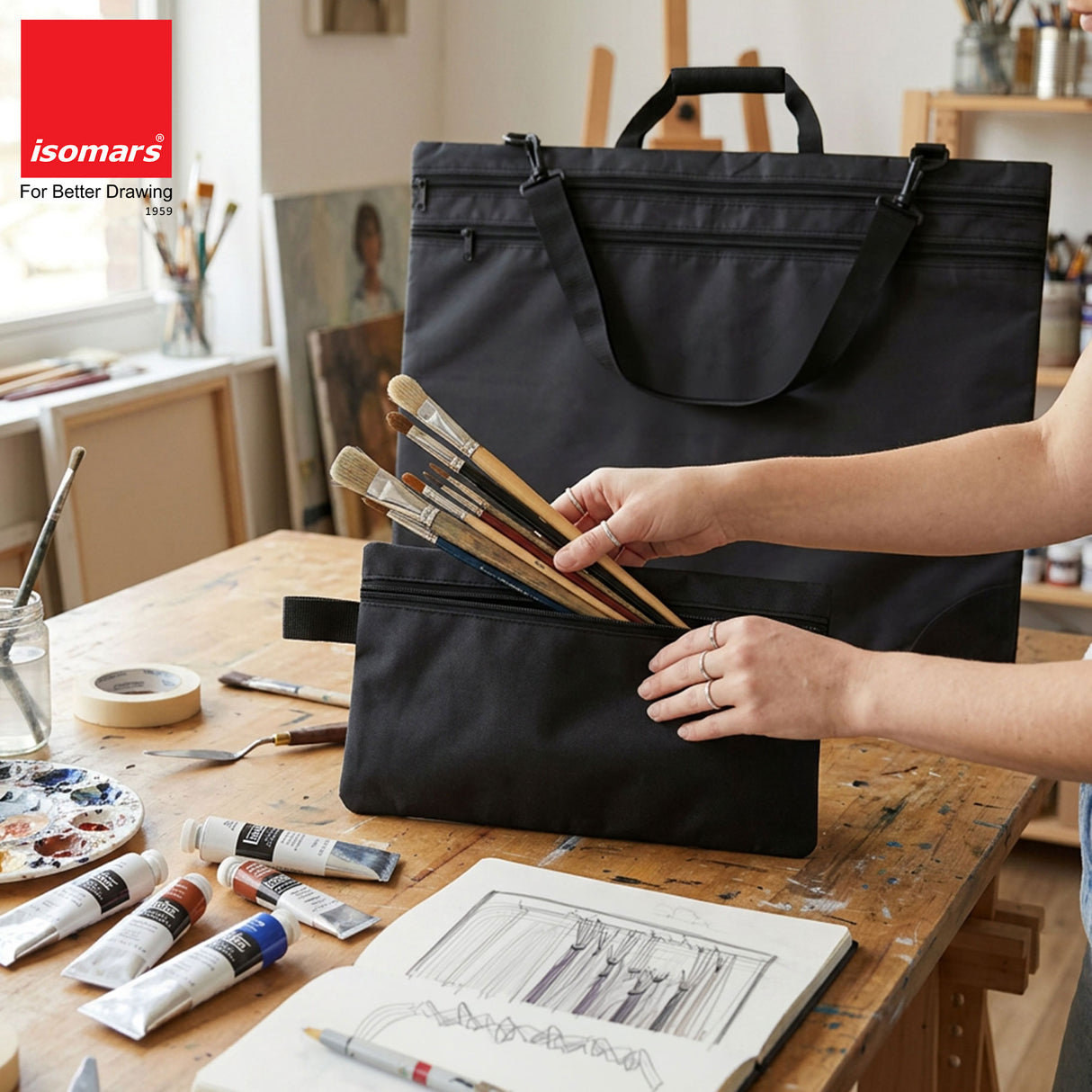 Isomars A3 Art Portfolio Bag with Tool Pouch | Size: 40 x 50 cm / 15.7 x 19.6 inch
