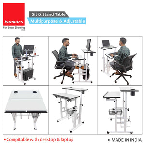 Isomars 24"/61cm Wide Made In India Desktop & Laptop Multipurpose Adjustable Table & Computer Workstation - Useful for Using Gadgets Like Desktop, Laptop, Tab/iPad, Mobile Phone etc (White)