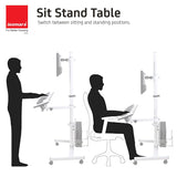 Isomars Computer Standing Desktop Workstation with Adjustable Monitor Mount | Sit Stand Table with Keyboard & Mouse Tray, CPU Holder & Wheels | Height Adjustable Ergonomic Office Desk (White)