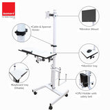 Isomars Computer Standing Desktop Workstation with Adjustable Monitor Mount | Sit Stand Table with Keyboard & Mouse Tray, CPU Holder & Wheels | Height Adjustable Ergonomic Office Desk (White)
