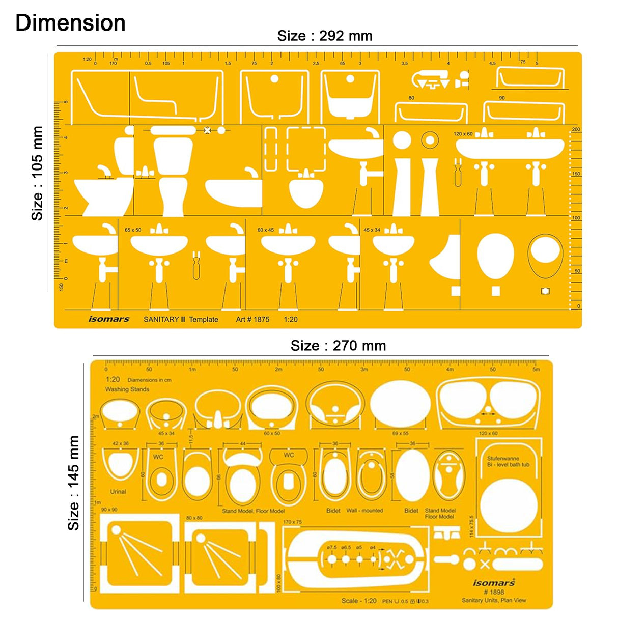 Isomars Designing Templates Combo Set of 11 | Architectural, Engineering & Interior Design Drafting Templates with Broad Scale Ruler for Technical Drawing, CAD Sketching & Planning