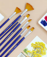 Isomars Estudio Artist Paint Brush Set of 7 | Professional Synthetic Long Handle Art Brushes for Acrylic, Watercolor, Oil & Gouache Painting | Mixed Flat, Round, Filbert, Fan, Angular & Detail Brushes