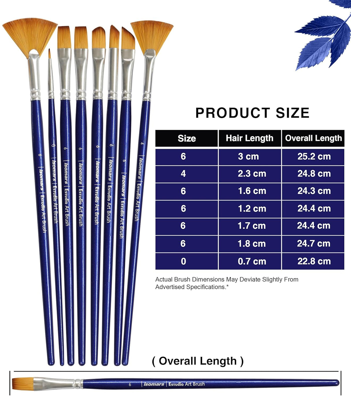 Isomars Estudio Artist Paint Brush Set of 7 | Professional Synthetic Long Handle Art Brushes for Acrylic, Watercolor, Oil & Gouache Painting | Mixed Flat, Round, Filbert, Fan, Angular & Detail Brushes