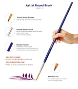 Isomars Estudio Round Paint Brush Set of 5 | Professional Synthetic Long Handle Round Artist Brushes for Fine Detailing, Line Work, Outlining & Blending | Acrylic, Watercolor, Oil & Gouache Painting
