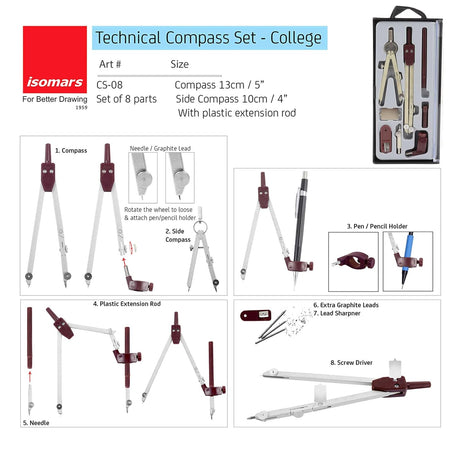 Engineering and Architecture Drafting Compass Set with Divider Extension Bar and Leads