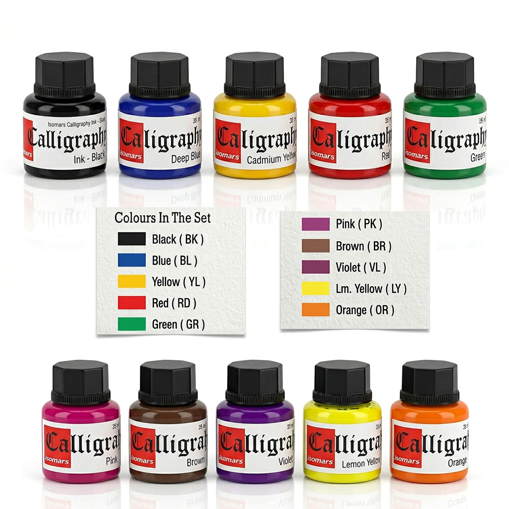 Calligraphy Ink (Set of 10) with FREE Straight and Oblique Holders