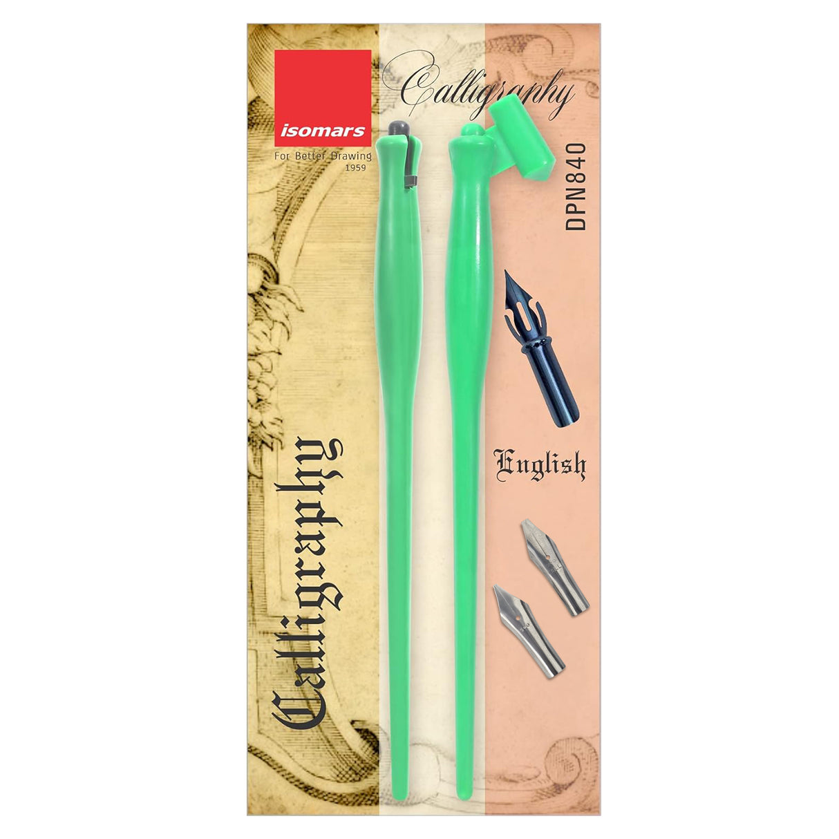 Isomars Calligraphy Pen Set with 2 Holders, 3 Nibs & Plastic Flange for elegant calligraphy and lettering
