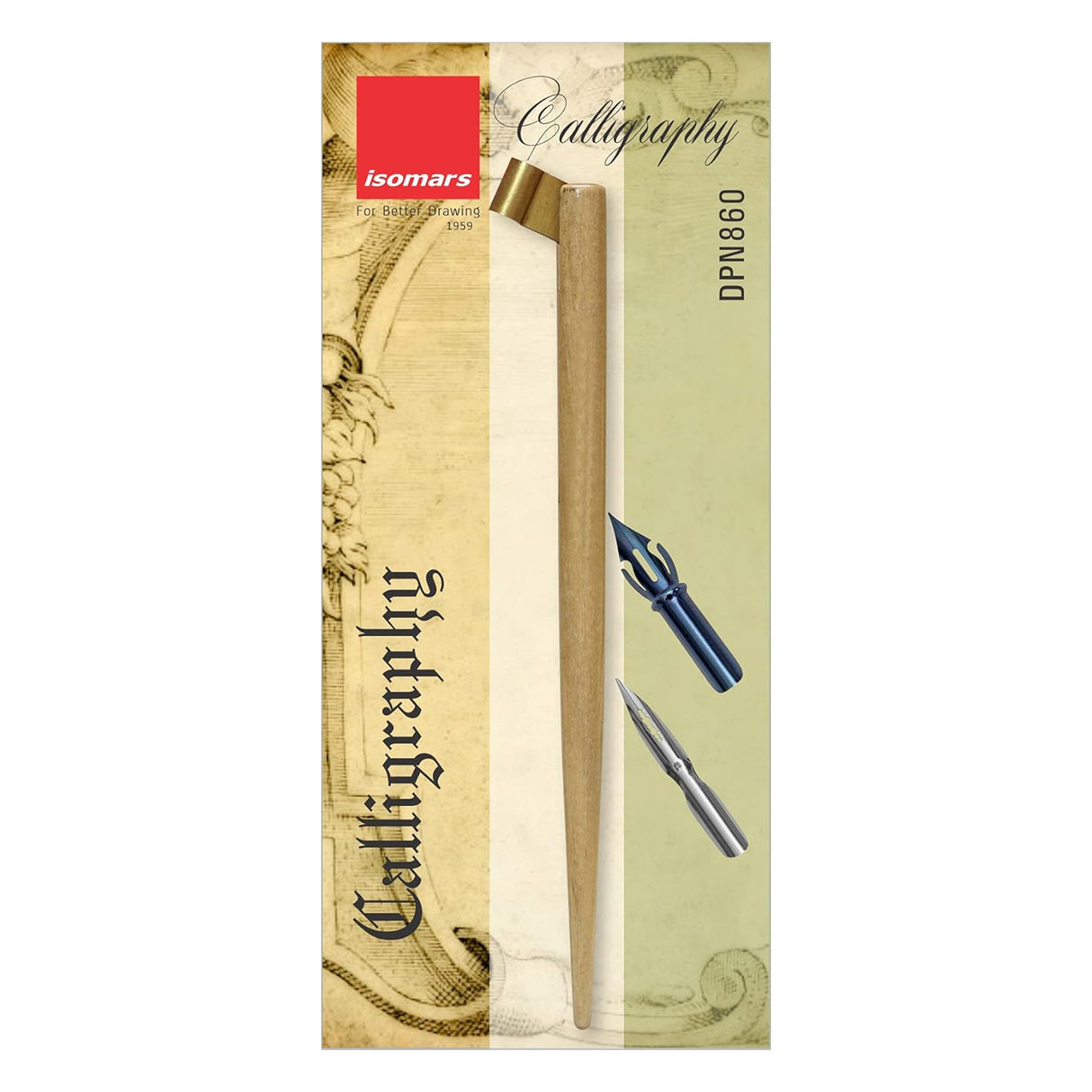 Isomars Oblique Wooden Calligraphy Holder with brass flange, English flex nib & mapping nib for elegant calligraphy and fine lettering