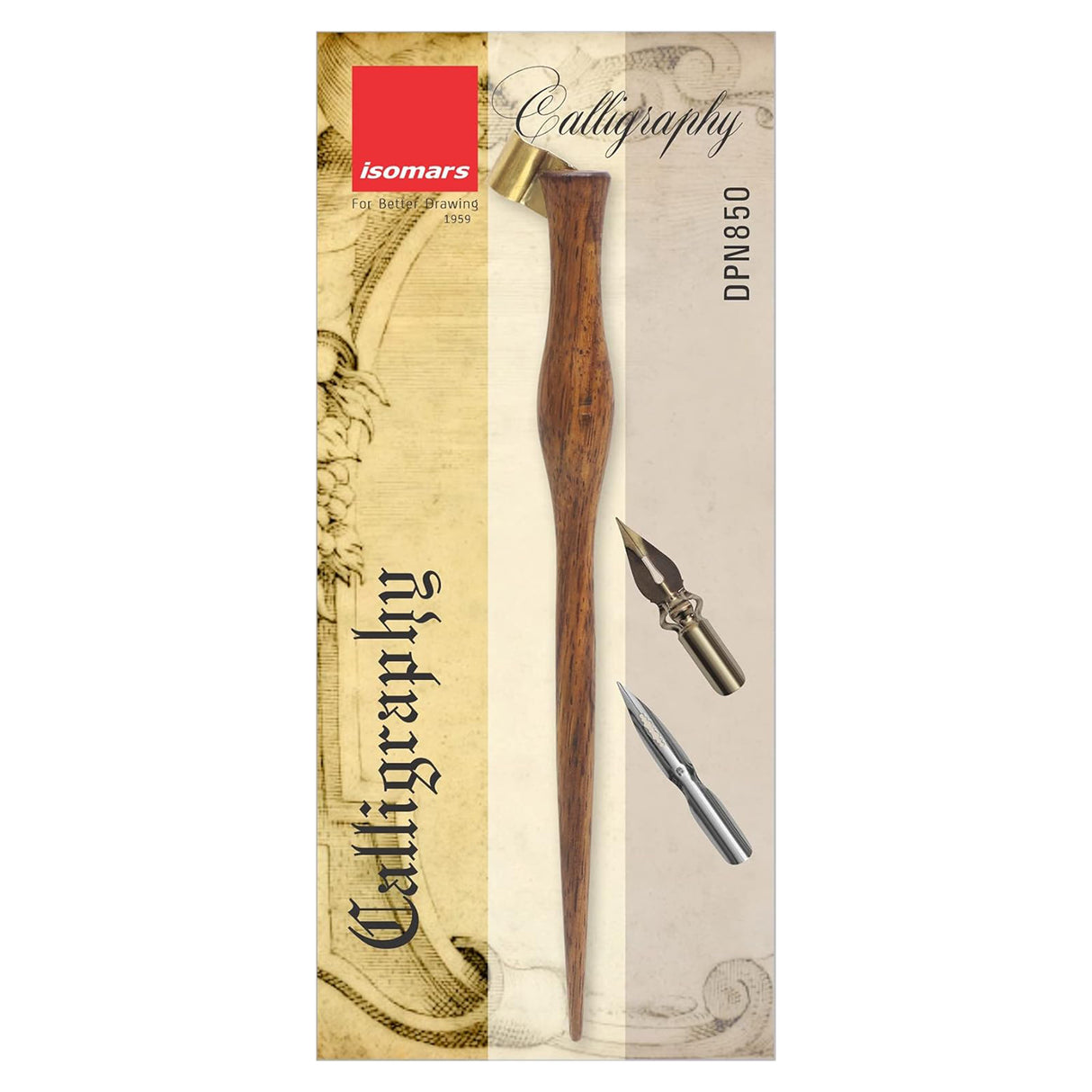 Isomars Rosewood Oblique Calligraphy Holder with 2 Flex Nibs for Copperplate, Spencerian and modern calligraphy