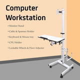 Height Adjustable Rolling Computer Workstation Table with Wheels and Floor Adjusters