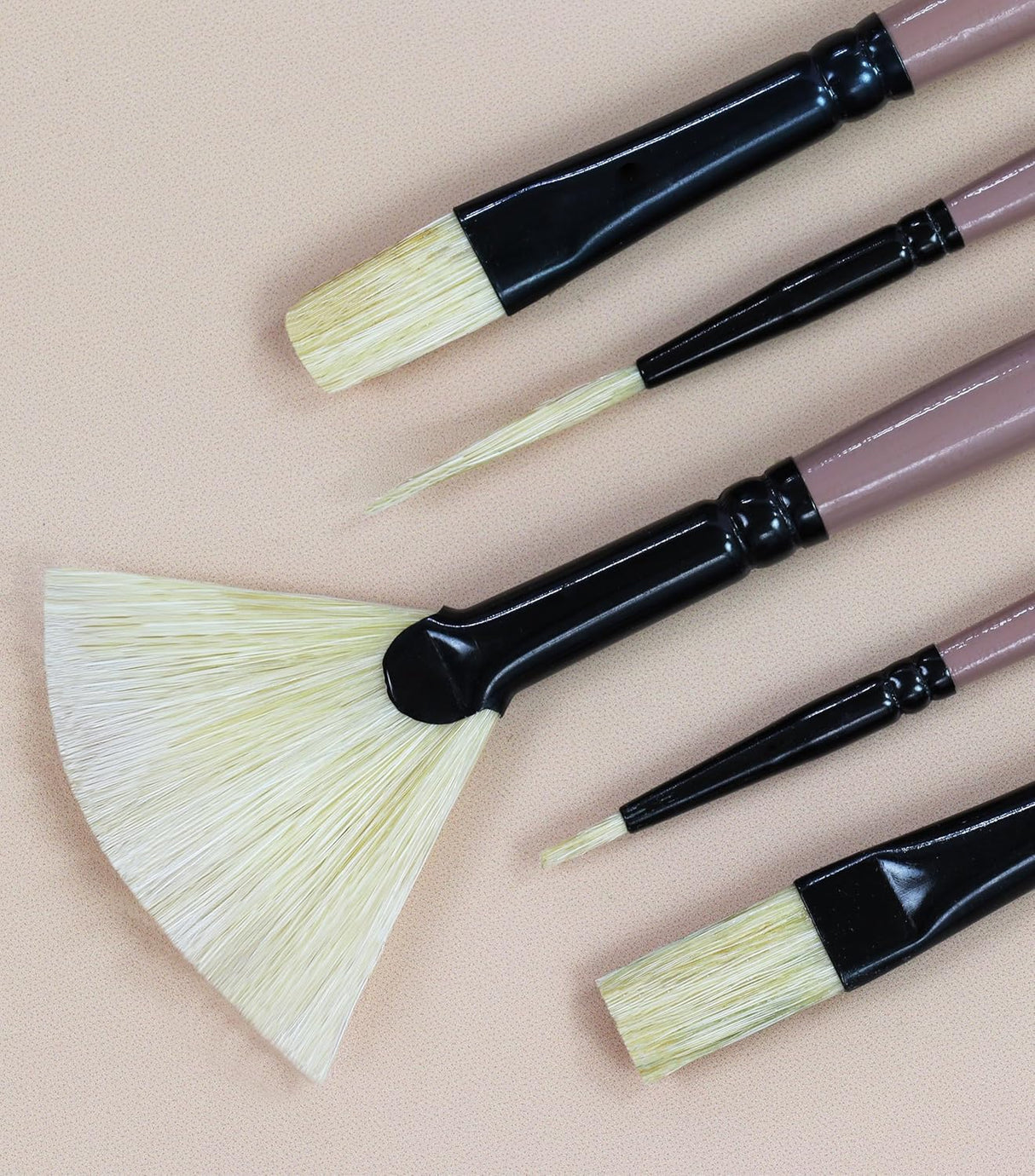Hog Hair Artist Brush Combo for Blending Texture Detailing and Broad Canvas Strokes