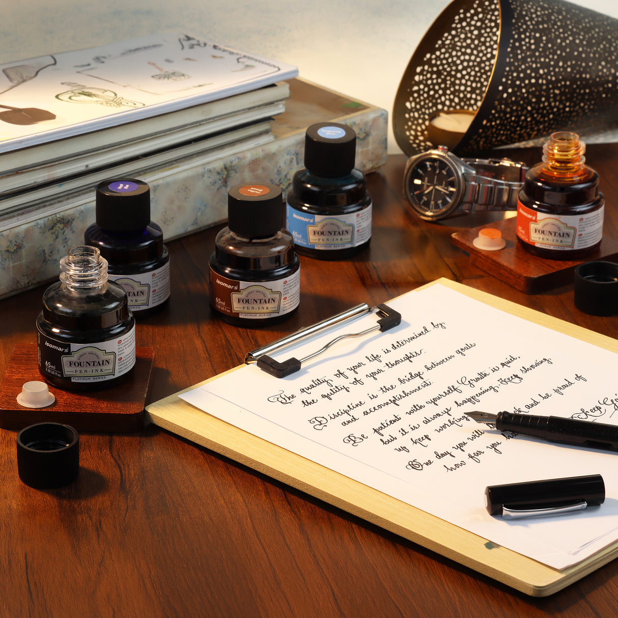 Isomars Fountain Pen Ink Set of 10 Colors, 65ml Each Bottle, Quick Drying, Non-Clogging Formula, Smooth Ink Flow, Vibrant Archival Inks for Fountain Pens, Calligraphy & Writing