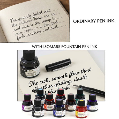 Isomars Fountain Pen Ink Set of 10 Colors, 65ml Each Bottle, Quick Drying, Non-Clogging Formula, Smooth Ink Flow, Vibrant Archival Inks for Fountain Pens, Calligraphy & Writing - Isomars