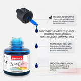 Isomars Watercolour Drawing Ink Set of 12 (35ml Each) with Mop Brush Set of 4 | Vibrant Liquid Watercolor Inks for Calligraphy, Illustration, Airbrush, Painting & Mixed Media Art
