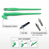 Isomars Calligraphy Pen Set with 2 Holders, 3 Nibs & Plastic Flange for elegant calligraphy and lettering