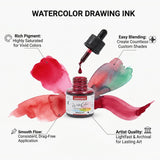Isomars Watercolour Drawing Ink Set of 12 (35ml Each) with Mop Brush Set of 4 | Vibrant Liquid Watercolor Inks for Calligraphy, Illustration, Airbrush, Painting & Mixed Media Art