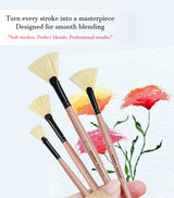 Saphire Fan Paint Brush Set of 4 | Professional Taklon Synthetic Long Handle Artist Brushes for Blending, Texture, Foliage & Cloud Effects | Acrylic, Watercolor, Oil, Gouache & Craft Painting
