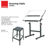 Isomars Olive Green Drawing Board Table - Scholar A1 White Laminated Board 25.5"x35" with Parallel Ruler and Drafting Olive Green Metal Stool Set | Complete Engineer, Draughtsman, Architects Set