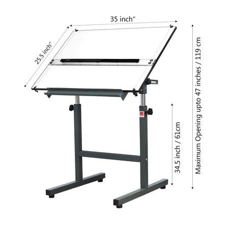 Isomars Scholar A1 Drawing Table with Parallel Motion Ruler | Adjustable Height (34.5"-47") & 0-180° Tilting Board | Olive Green Steel Frame | Drafting Table for Architects, Artists & Designers - Isomars