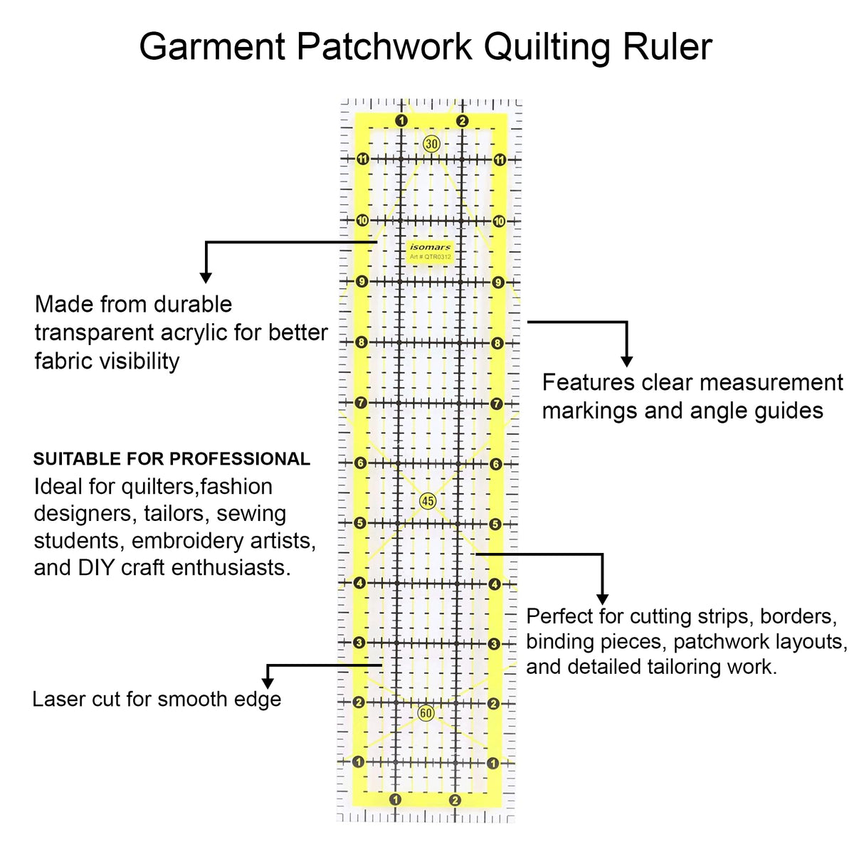 Isomars Quilting Ruler Set of 2 | 3" x 12" & 4.5" x 4.5"